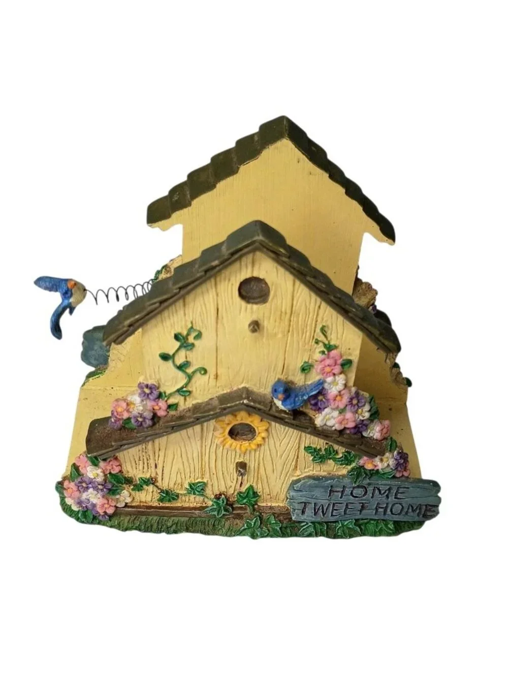 Vintage Resin Birdhouse Napkin Holder Cottagecore Flowers Articulated